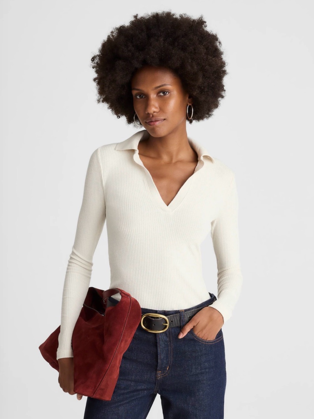 Madewell Sparkle Long Sleeve Knit Polo Top in Cream NWT Small
